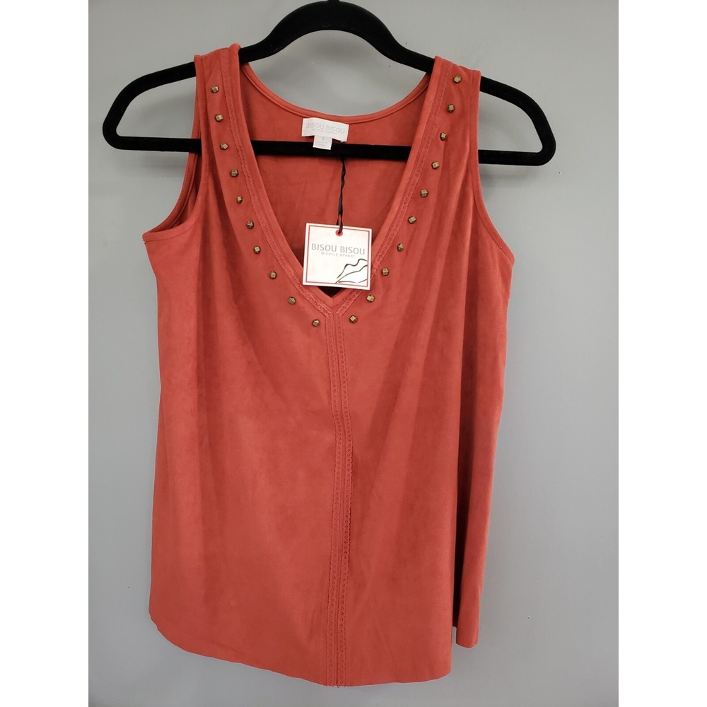 NEW Bisou Bisou Tank Orange Faux Suede Studded y2k Crop boho festival HIPPIE